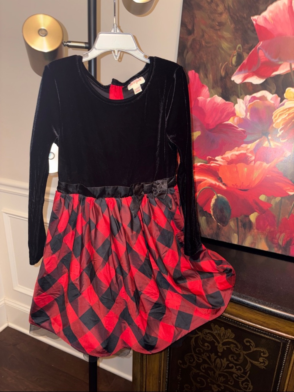 NWOT Black Velvet Top with Red and Black Plaid Skirt Girls' Dress